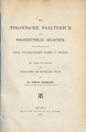 Das tironische Psalterium der Wolfenbütteler Bibliothek
