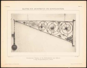 Schmiedeeiserner Wandarm im Kunstgewerbemuseum, Berlin: Ansicht (aus: Blätter für Architektur und Kunsthandwerk, 10. Jg., 1897, Tafel 27)
