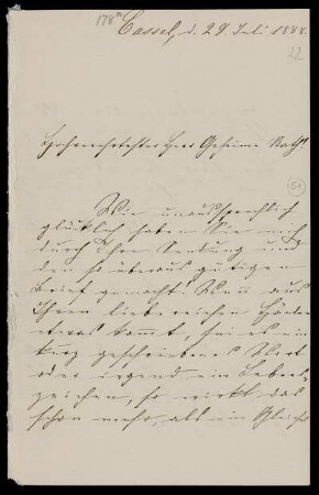 Nr. 22: Brief von Emma Grosscurth (später verheiratete Forkel) an Paul de Lagarde, Kassel, 29.7.1888