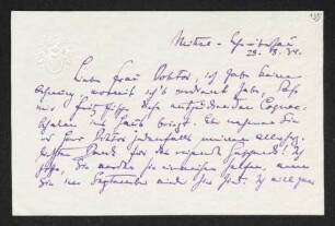Brief von Hans von Hülsen an Margarete Hauptmann