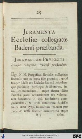 Juramenta Ecclesiae collegiatae Badensi praestanda.