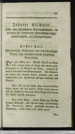 Zehnter Abschnitt. Fälle von chronischem Rheumatismus, in welchen die Terpentin-Einreibung angewendet wurde