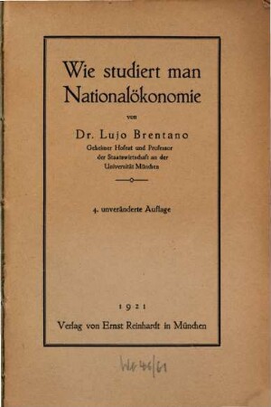 Wie studiert man Nationalökonomie