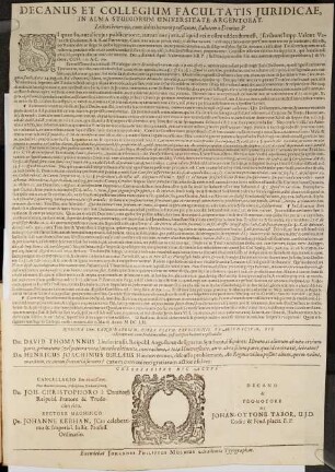 Decanus Et Collegium Facultatis Juridicae, In Alma Studiorum Universitate Argentorat. : ... 15. Martii MDCLII