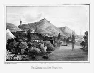 Lithografie "Freyburg mit Schloss Neuenburg von Westen"