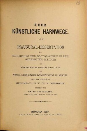 Über künstliche Harnwege : Inaug.-Dissert.