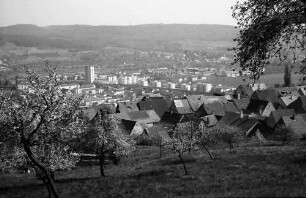 Lörrach, Tüllingen: Von Tüllingen (alte Dächer) auf Stetten und Grenze