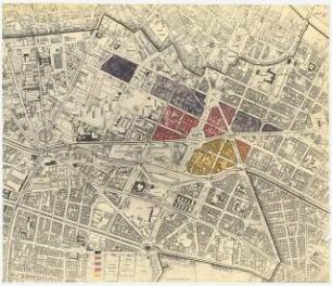 Sanierung Kreuzberg, Berlin Untersuchungen und Planungen von Werner March: Karte von Berlin, Bezirk Kreuzberg, Kennzeichnung der Sanierungsblöcke, 1:5000, (Planvorlage Inv.nr. 39616)
