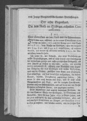 Der achte Gegenstand. Die dem Rath im Städtgen ertheilten Concessiones.