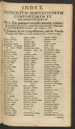Index. Difficilium Derivativorum Compositorum Et Decompositorum