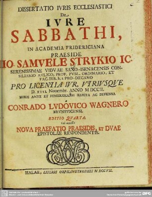 Dissertatio Iuris Ecclesiastici De Iure Sabbathi