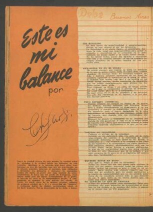 Este es mi balance - Por Carlos Di Sarli : Debe [y] haber, Buenos Aires, Julio de 1945