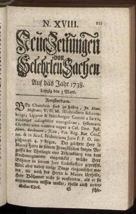 N. XVIII. Leipzig den 3 Mart. - N. XXVI. Leipzig den 31 Mart.