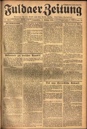 Erste Ausgabe vom Donnerstag, den 21. Oktober 1926.