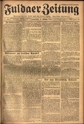 Erste Ausgabe vom Donnerstag, den 21. Oktober 1926.