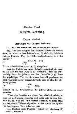 Erster Abschnitt. Grundlagen der Integral - Rechnung.