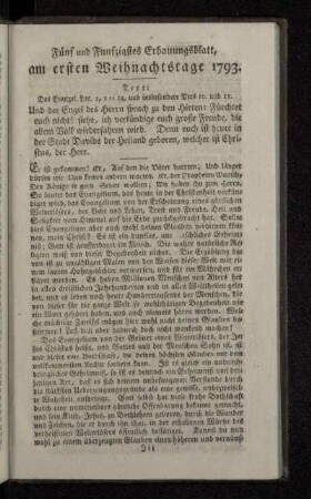 Fünf und Funfzigstes Erbauungsblatt, am ersten Weihnachtstage 1793.