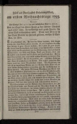 Fünf und Funfzigstes Erbauungsblatt, am ersten Weihnachtstage 1793.
