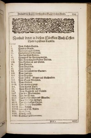 Innhalt derer in diesem Fünfften Buch Ersten Theils begriffenen Capiteln.
