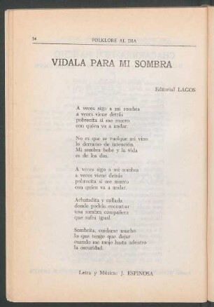 Vidala para mi sombra : Editorial Lagos