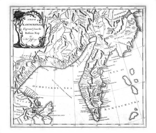 A map of Kamtschatka engraved from the russian map by Tho. Jefferys