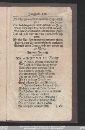 Zweyter Anhang. vorstellend Die verkehrte Art der Weiber.