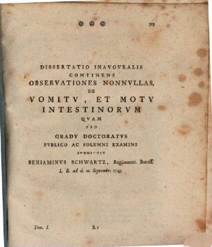 Diss. inaug. continens observationes nonnullas, de vomitu et motu intestinorum
