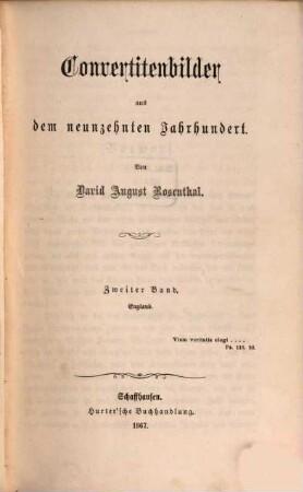 Convertitenbilder aus dem neunzehnten Jahrhundert, 2. England