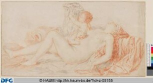 Schlafende nackte Frau mit zwei Kindern und einem Ziegenbock (aus: Die Beziehung des Bacchus)