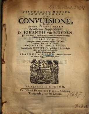 Disputatio Medica Inauguralis, De Convulsione