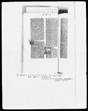 Biblia sacra mit Missale — Initiale V (erbum dei) mit lehrendem Prophet, Folio 463verso