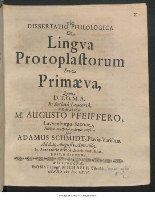 Dissertatio Philologica De Lingua Protoplastorum Sive Primaeva