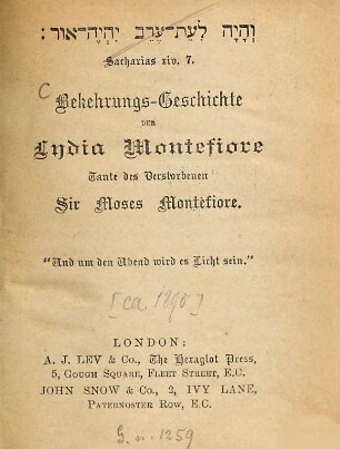 Bekehrungsgeschichte der Lydia Montefiore, Tante des Verstorbenen Sir Moses Montefiore