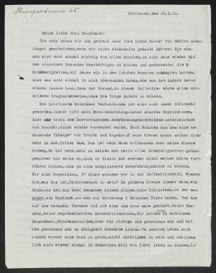 Brief von Hildegard Haussmann an Margarete Hauptmann
