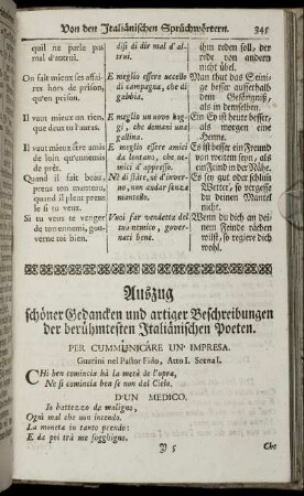 Auszug schöner Gedancken und artiger Beschreibungen der berühmtesten Italiänischen Poeten.