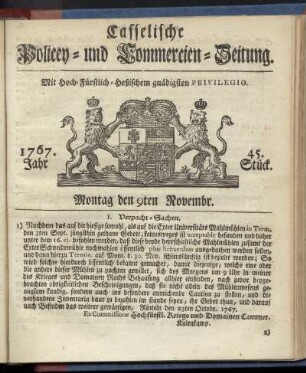 45. Stueck, Montag den 9ten Novembr. 1767
