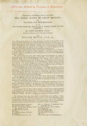 Proposals for Publishing a Work, to be called The Fossil Flora Of Great Britain