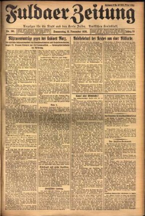 Erste Ausgabe vom Donnerstag, den 11. November 1926.