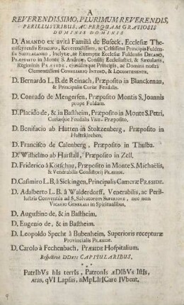 A reverendissimo, plurimum reverendis, perillustribus, ac perquam gratiosis Dominis Dominis.