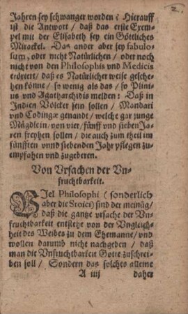 Von den Ursachen der Unfruchtbarkeit.