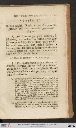 Sectio IV: De jure feudali, & reliquis pro diversitate [...]