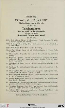 Taschenuhren des 18. und 19. Jahrhunderts ehemaliger Besitz Emanuel Baron von Korff (Nr. 489-536)