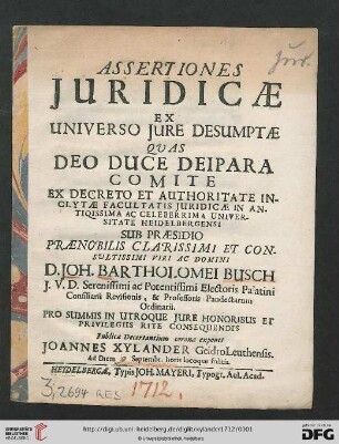 Assertiones Juridicae Ex Universo Jure Desumptae