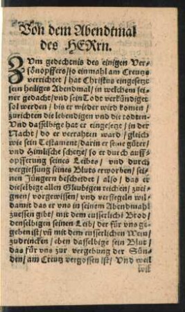 Von dem Abentmal des Herrn.