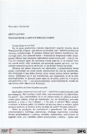 20: Zbyt łatwo : wspomnienie o sztuce według poety
