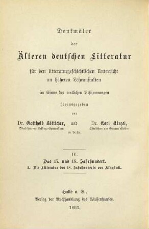 Die Litteratur des achtzehnten Jahrhunderts vor Klopstock
