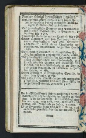 Bey den Königl. Preussischen Postämtern, dem Hofrath Herrn Oesfeld ... sind zu bekommen:
