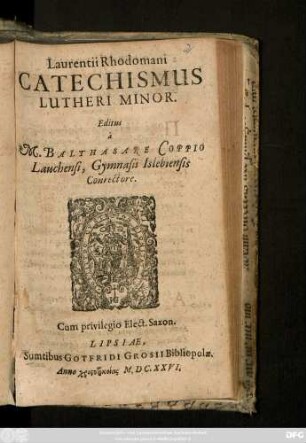Laurentii Rhodomani Catechismus Lutheri Minor
