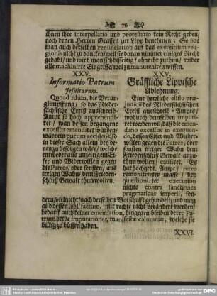 XXV. Informatio Patrum Jesuitarum - XXV. Gräffliche Lippische Ablehnung