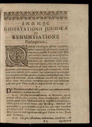 I.N.D.N.J.C. Dissertationis Juridicae De Renuntiatione Praeloquium.